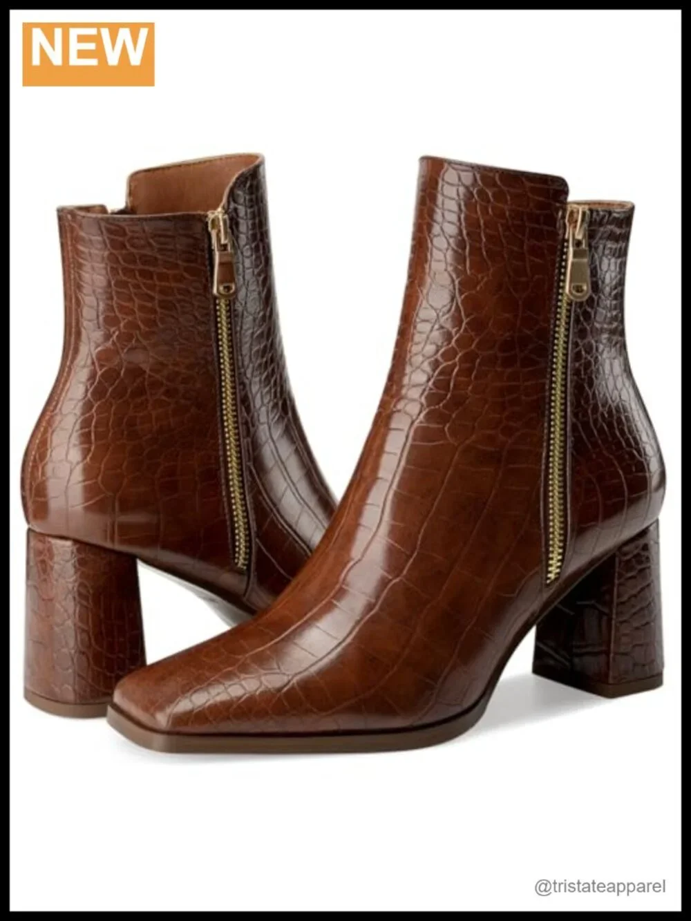 Faux Leather Square Toe Ankle Boots with Chunky Heel, Side Zipper